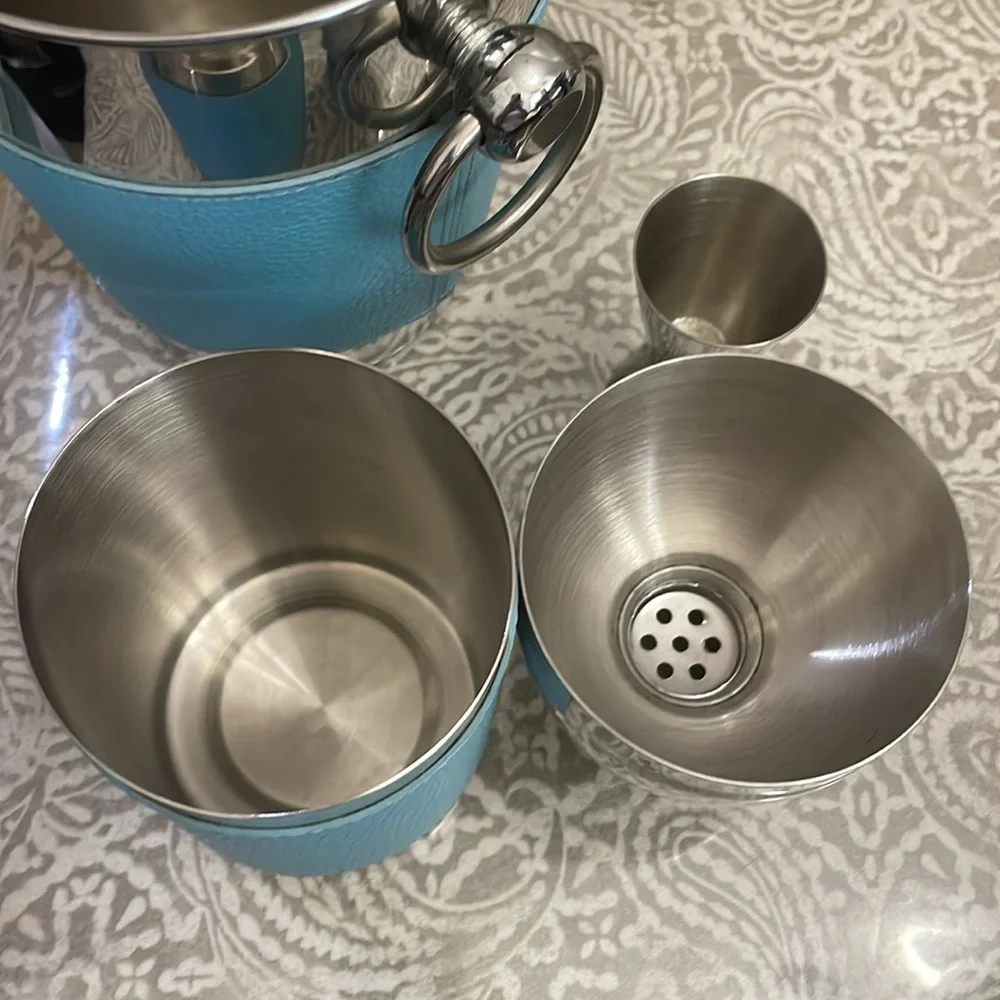 Vintage Pier 1 Imports 18/8 Stainless Steel Bar ice bucket, Shaker,double jigger